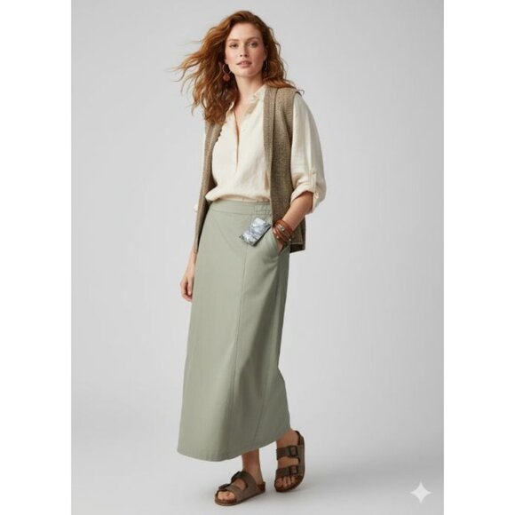 NWT Woolrich by John Rich & Bros High Waisted A-Line Midi Skirt Khaki Women's 6 - Picture 3 of 14